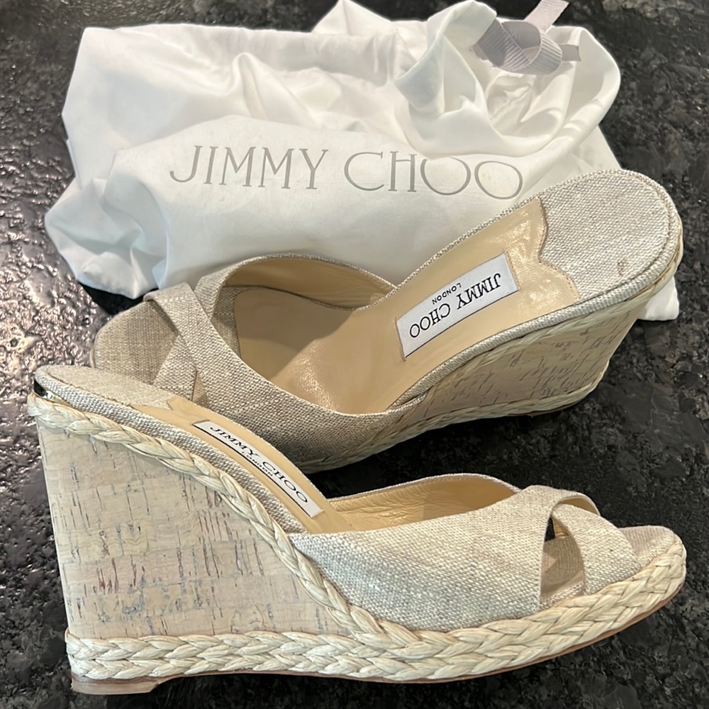 Jimmy Choo linen wedges